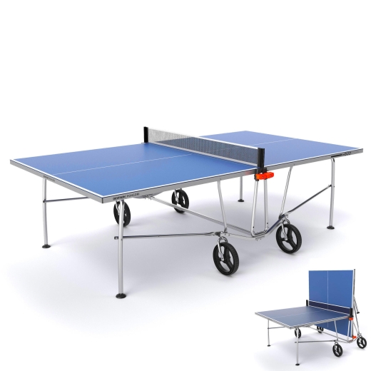 Outdoor Tischtennisplatte auf großen Rollen PPT500 blau /VERLEIH
