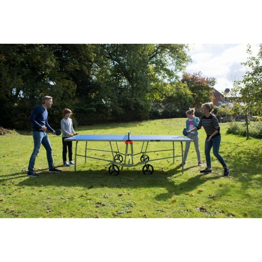 Outdoor Tischtennisplatte auf großen Rollen PPT500 blau /VERLEIH
